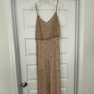 Adrianna Papell Sequin Mesh Blouson Dress, Champagne/ Gold Size 6